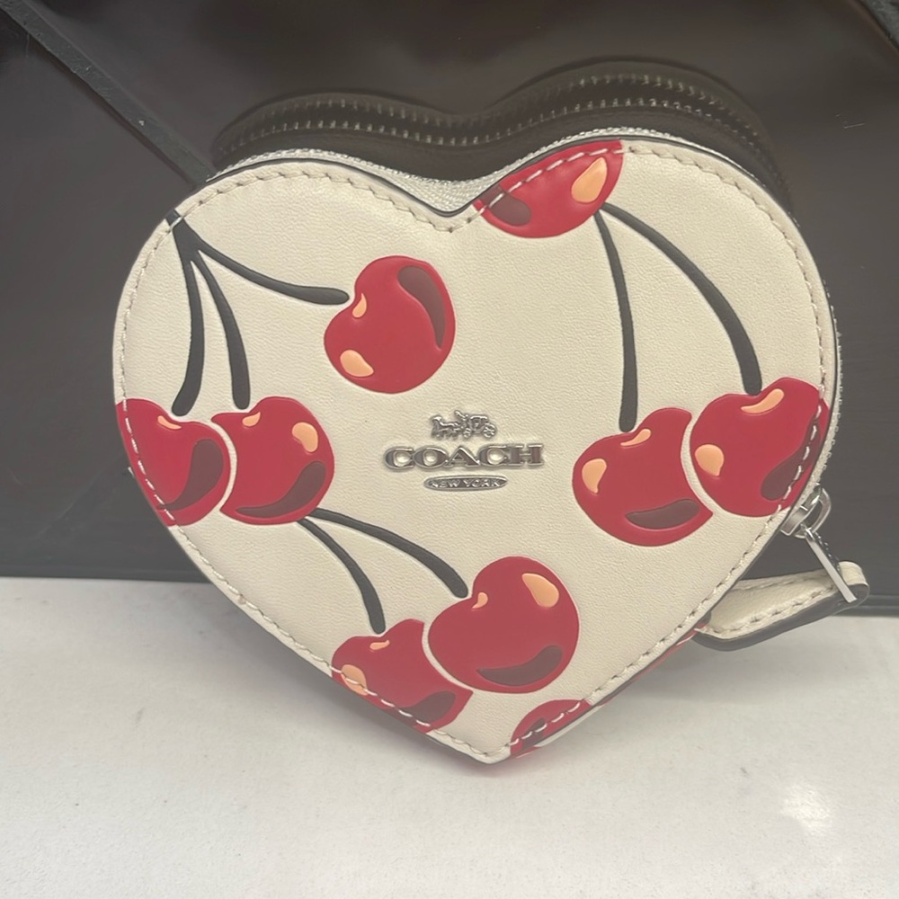 Heart Coin Case With Cherry Print